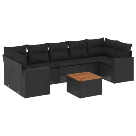 Salon de jardin 8 pcs avec coussins noir résine tressée 2