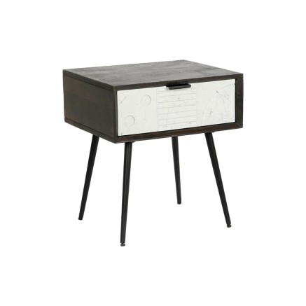 Table de Nuit DKD Home Decor 45 x 38 x 50 cm Noir Métal Blanc Bois de