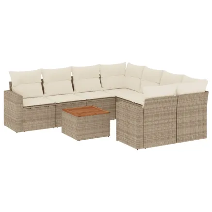 Salon de jardin avec coussins 9 pcs beige résine tressée 2