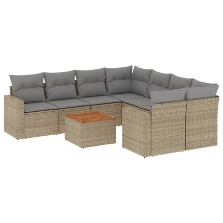 Salon de jardin avec coussins 9 pcs beige résine tressée 2