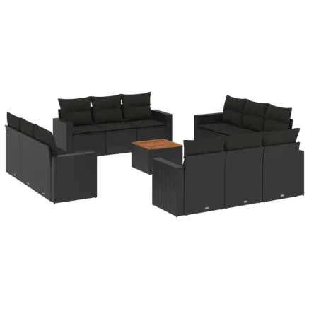 Salon de jardin avec coussins 13 pcs noir résine tressée 2
