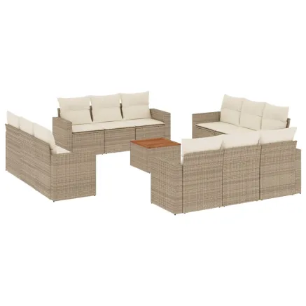 Salon de jardin avec coussins 13 pcs beige résine tressée 2