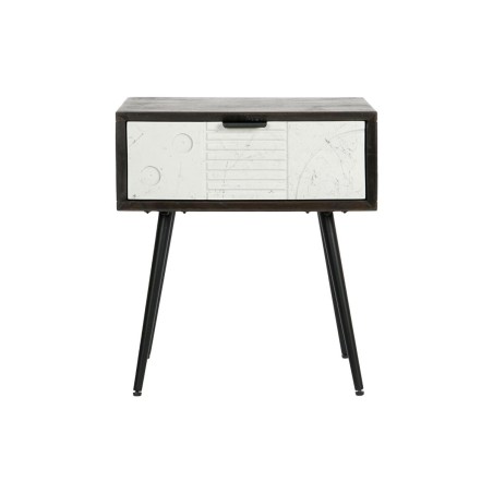 Table de Nuit DKD Home Decor 45 x 38 x 50 cm Noir Métal Blanc Bois de
