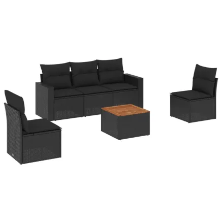 Salon de jardin 6 pcs avec coussins noir résine tressée 2