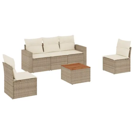 Salon de jardin avec coussins 6 pcs beige résine tressée 2