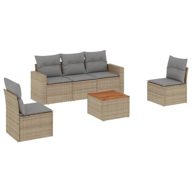 Salon de jardin avec coussins 6 pcs beige résine tressée