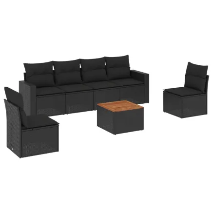 Salon de jardin 7 pcs avec coussins noir résine tressée 2