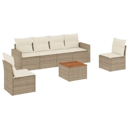 Salon de jardin avec coussins 7 pcs beige résine tressée 2