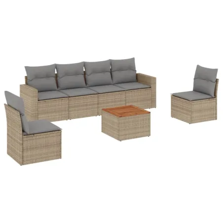 Salon de jardin avec coussins 7 pcs beige résine tressée