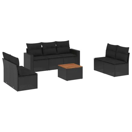 Salon de jardin 8 pcs avec coussins noir résine tressée 2