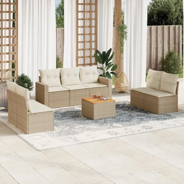 Salon de jardin avec coussins 8 pcs beige résine tressée