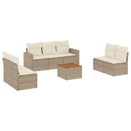 Salon de jardin avec coussins 8 pcs beige résine tressée 2