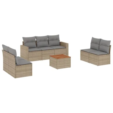 Salon de jardin avec coussins 8 pcs beige résine tressée 2