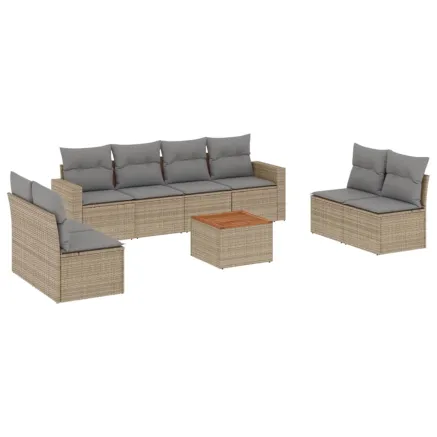 Salon de jardin avec coussins 9 pcs beige résine tressée 2