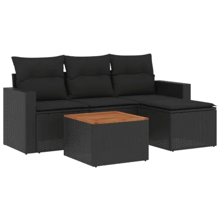 Salon de jardin 5 pcs avec coussins noir résine tressée 2
