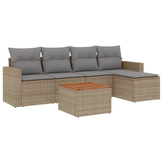 Salon de jardin avec coussins 6 pcs beige résine tressée