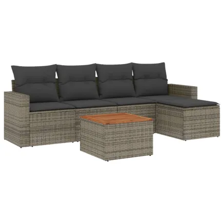 Salon de jardin 6 pcs avec coussins gris résine tressée 2