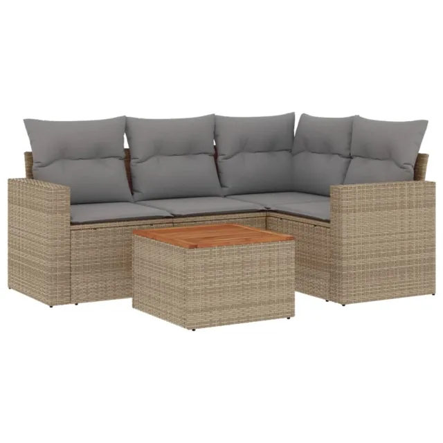 Salon de jardin avec coussins 5 pcs beige résine tressée