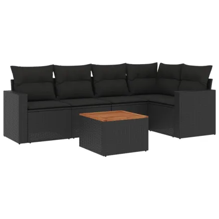 Salon de jardin 6 pcs avec coussins noir résine tressée 2