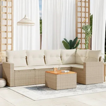 Salon de jardin avec coussins 6 pcs beige résine tressée