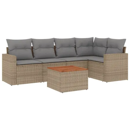 Salon de jardin avec coussins 6 pcs beige résine tressée 2