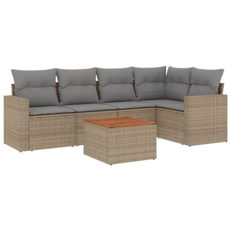 Salon de jardin avec coussins 6 pcs beige résine tressée