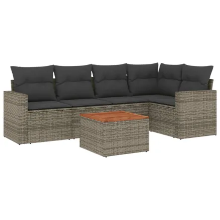 Salon de jardin 6 pcs avec coussins gris résine tressée 2
