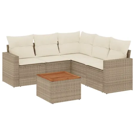 Salon de jardin avec coussins 6 pcs beige résine tressée