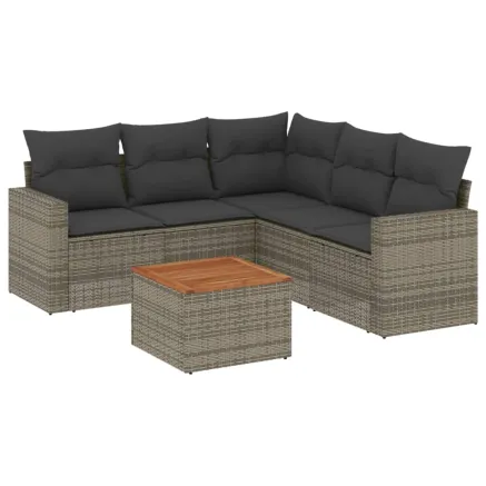 Salon de jardin 6 pcs avec coussins gris résine tressée 2