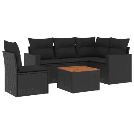 Salon de jardin 6 pcs avec coussins noir résine tressée 2
