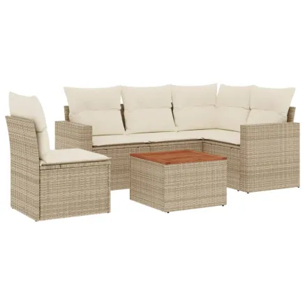 Salon de jardin avec coussins 6 pcs beige résine tressée 2