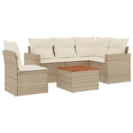 Salon de jardin avec coussins 6 pcs beige résine tressée