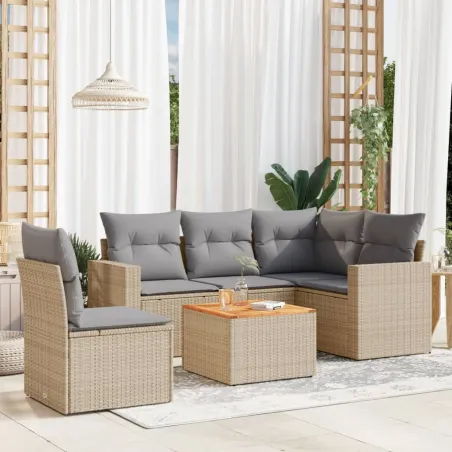 Salon de jardin avec coussins 6 pcs beige résine tressée