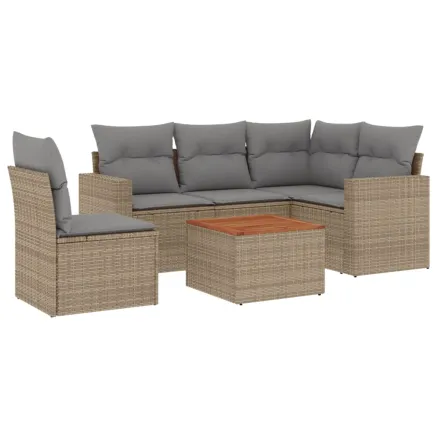 Salon de jardin avec coussins 6 pcs beige résine tressée 2