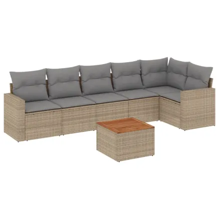 Salon de jardin avec coussins 7 pcs beige résine tressée 2