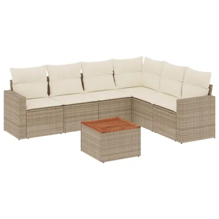 Salon de jardin avec coussins 7 pcs beige résine tressée 2