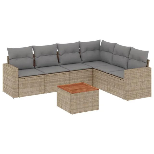Salon de jardin avec coussins 7 pcs beige résine tressée