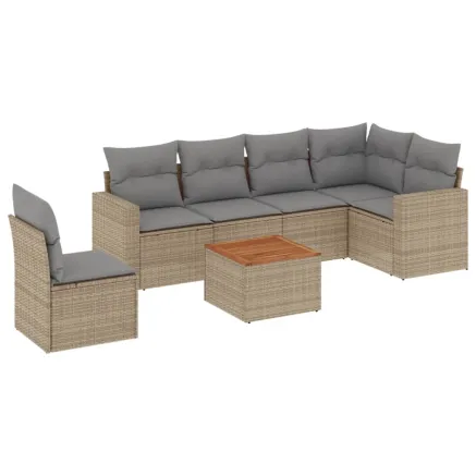 Salon de jardin avec coussins 7 pcs beige résine tressée 2