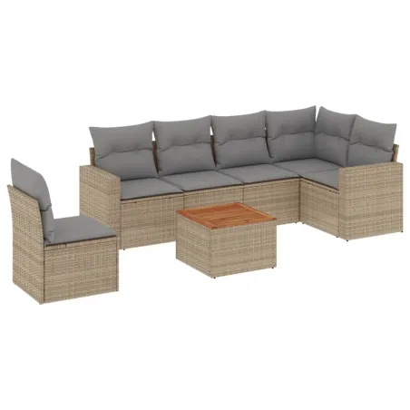 Salon de jardin avec coussins 7 pcs beige résine tressée