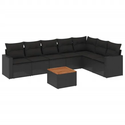 Salon de jardin 8 pcs avec coussins noir résine tressée 2