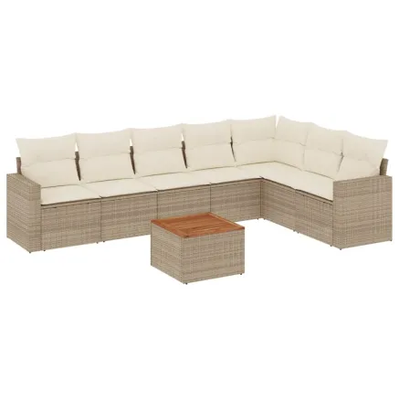 Salon de jardin avec coussins 8 pcs beige résine tressée 2