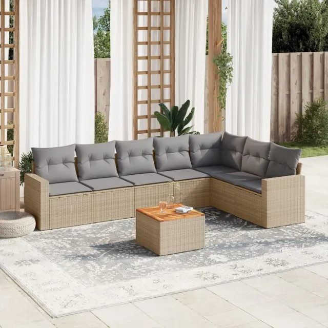 Salon de jardin avec coussins 8 pcs beige résine tressée