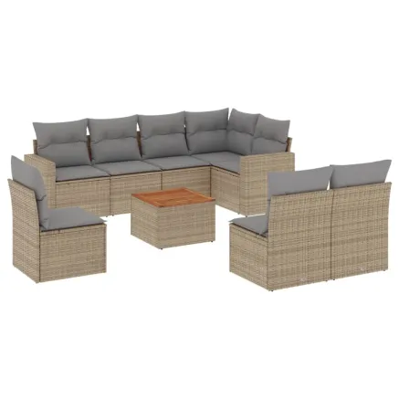 Salon de jardin avec coussins 9 pcs beige résine tressée 2