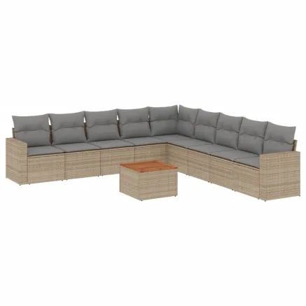 Salon de jardin avec coussins 10 pcs beige résine tressée 2