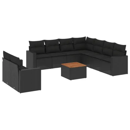 Salon de jardin 10 pcs avec coussins noir résine tressée 2