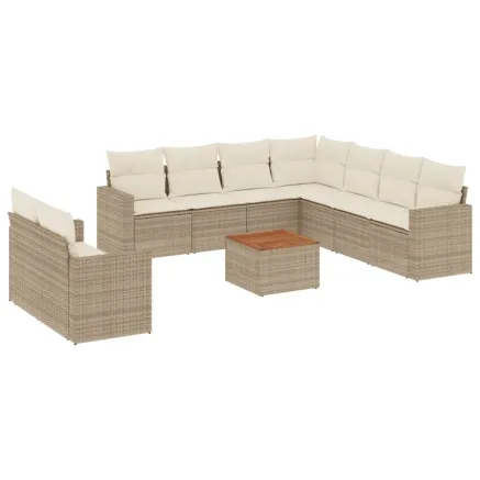 Salon de jardin avec coussins 10 pcs beige résine tressée 2