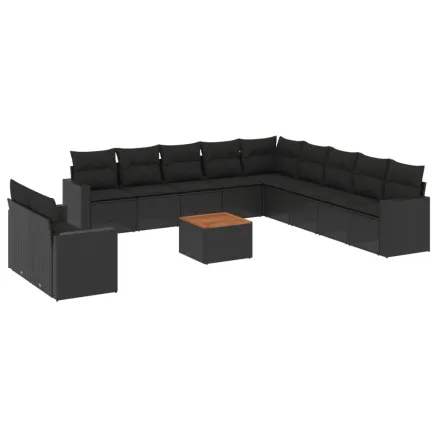 Salon de jardin 12 pcs avec coussins noir résine tressée 2