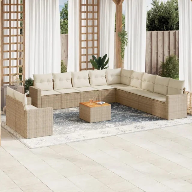Salon de jardin avec coussins 12 pcs beige résine tressée