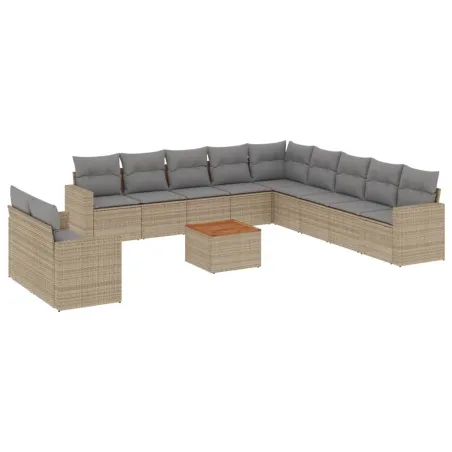Salon de jardin avec coussins 12 pcs beige résine tressée