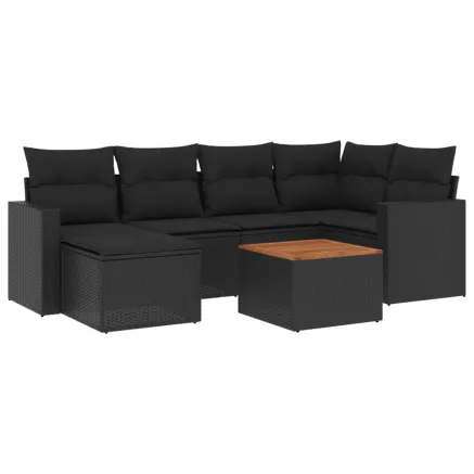 Salon de jardin 7 pcs avec coussins noir résine tressée 2